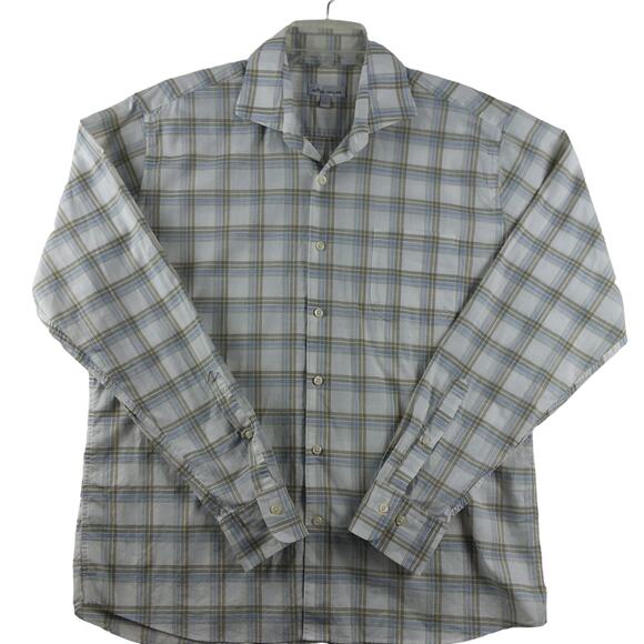Peter‎ Millar Shirt Mens Large Blue White Brown Plaid Button Up Summer Golf - Picture 1 of 11